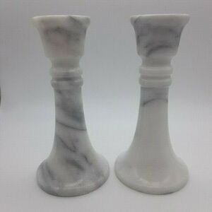Biedermann Marble Candle Stick Holders White Black Modern MCM 90's Hollywood